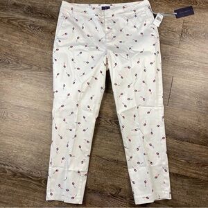 NYDJ Pants Women 14 White Red Blue Kites Print Chino Pockets Casual Straight Leg